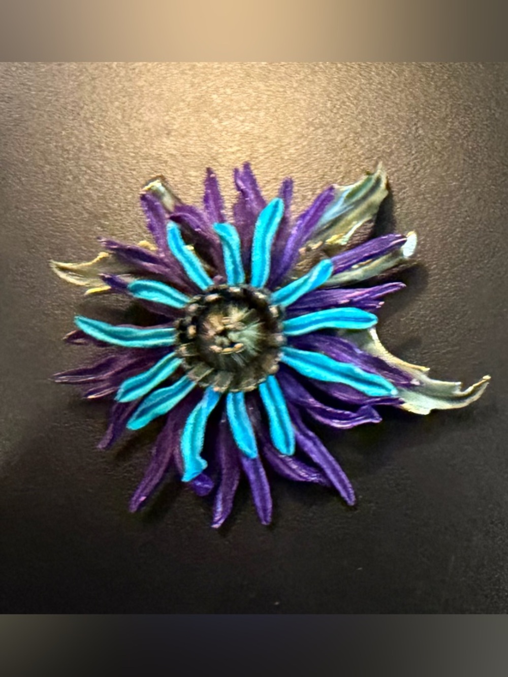 Vintage COROCRAFT Bright Turquoise & Purple Floral Brooch - Picture 2 of 3